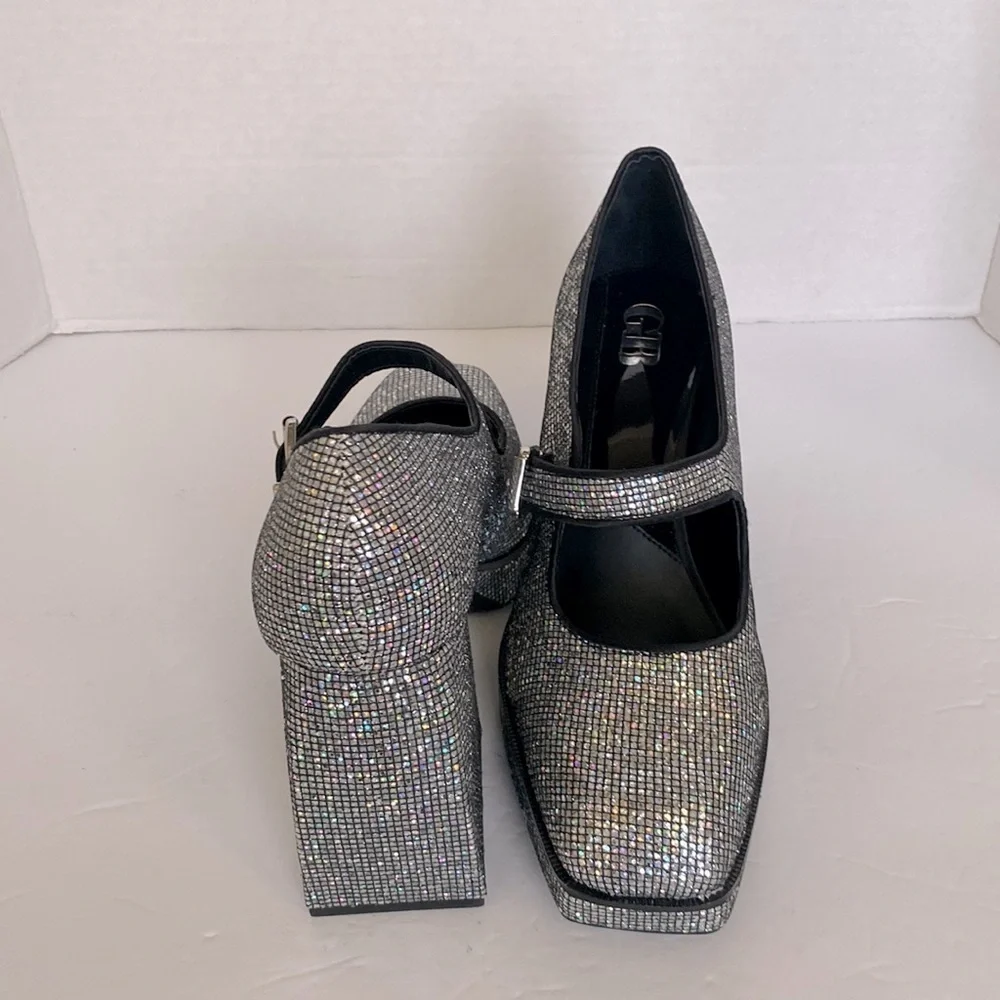 Gianni Bini GB Night Glitter Sparkly Disco Ball Platform Mary Jane Pumps Size 8 - Picture 6 of 7